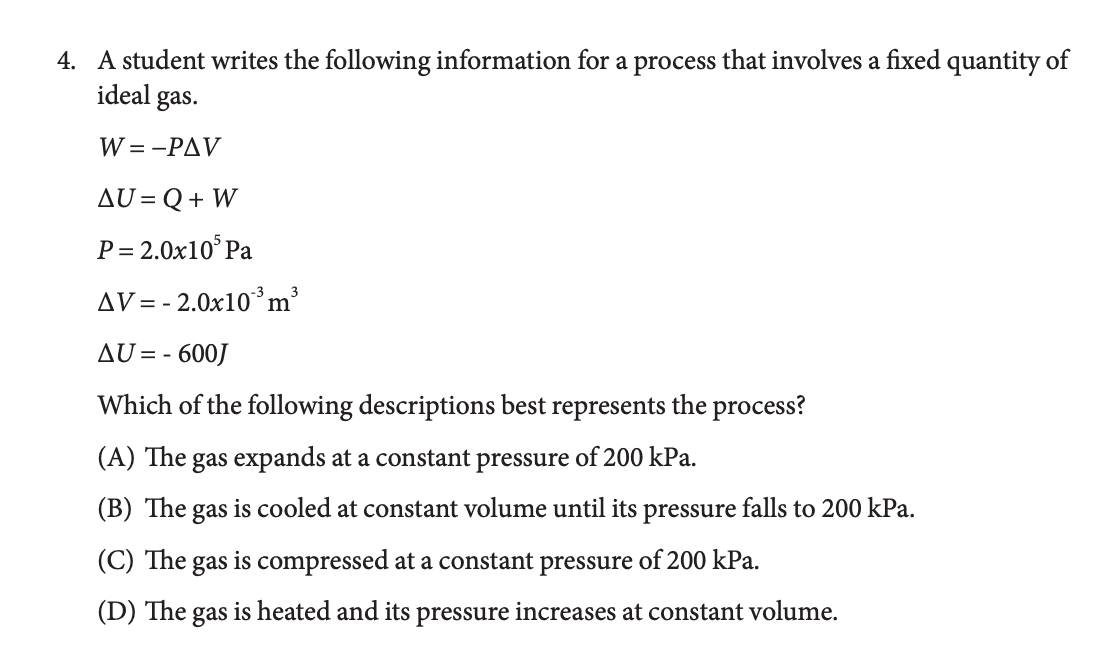 Generated AP Physics multiple-choice question about thermodynamics.
